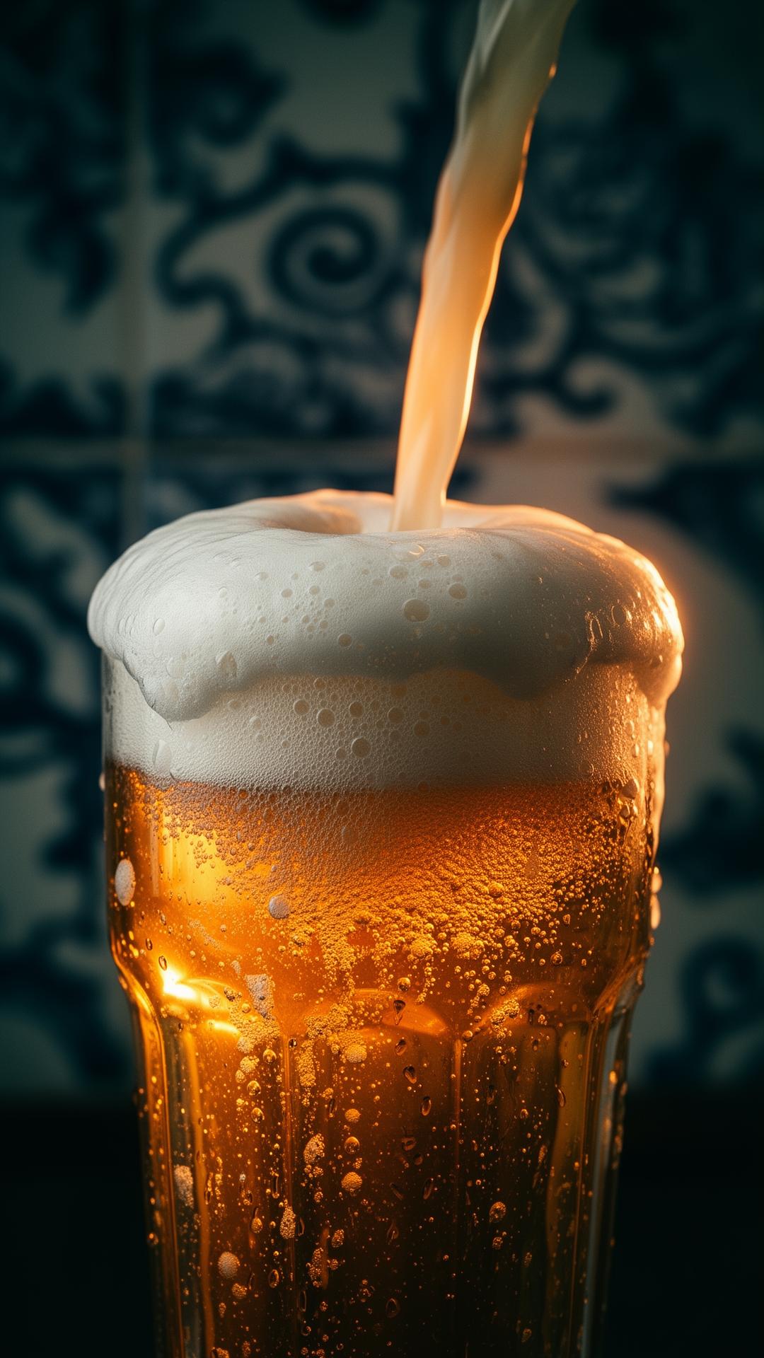 Cerveja a ser servida sobre azulejos portugueses
